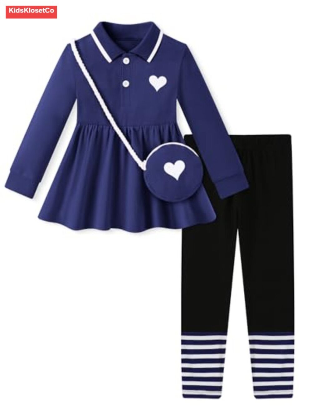 Girls 3-Piece Outfit Set Long Sleeve Top Leggings Crossbody Bag Casual